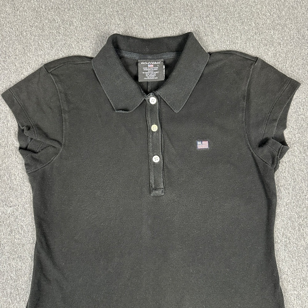 Polo Jeans Co Ralph Lauren Womens L Black Cap Sleeve Polo Dress Flag Cotton